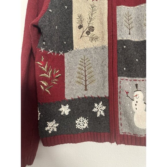 Croft & Barrow Women's Vintage Patchwork Christmas Cardigan Full Zip Size Med - Picture 4 of 11